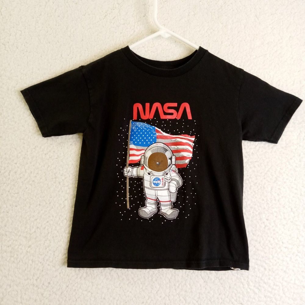 NASA Shirt Kids 7 Short Sleeve Black Cotton‎